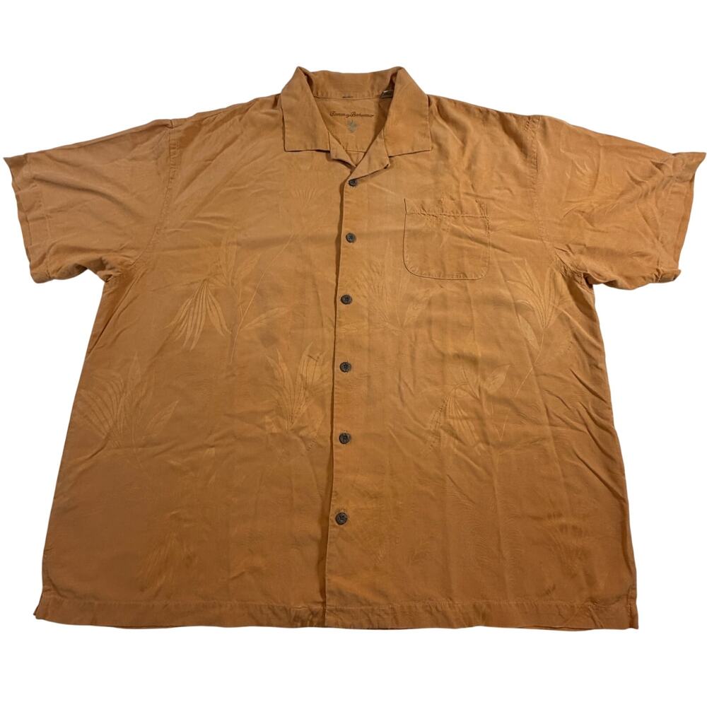 Tommy Bahama 100% silk button camp shirt Orange Flower Print Men’s Sz XL